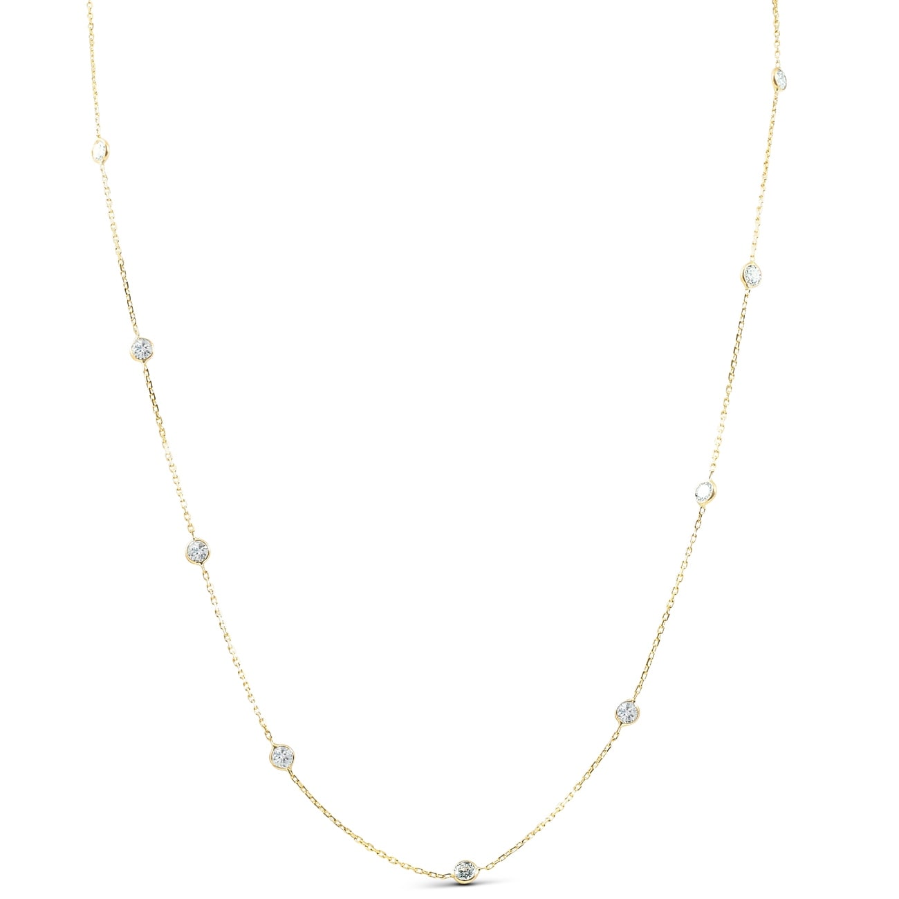 14K Yellow Gold 2 Ct Diamond Station Bezel 18 Necklace With Lobster Clasp