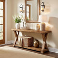 2 Tier 63 Long Solid Wood Console Table Narrow Entryway Table Farmhouse Sofa Console Behind Couch