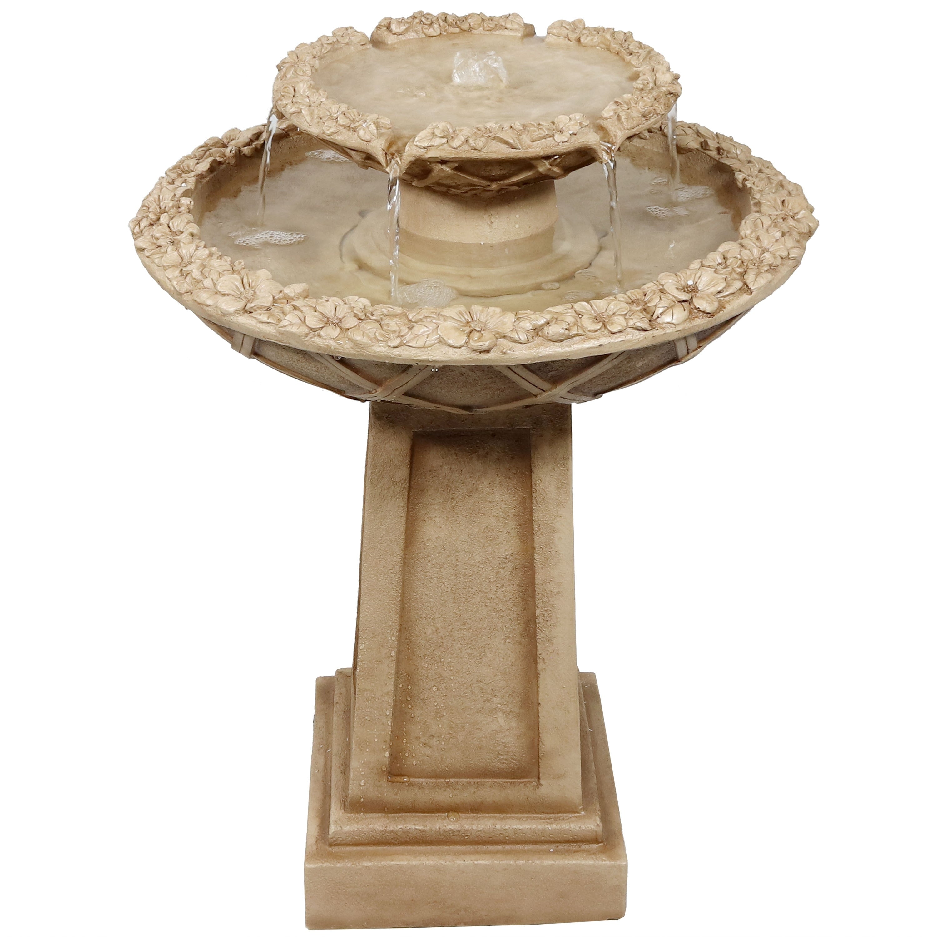 Sunnydaze Beveled Flower 2 Tier Outdoor Birdbath Garden Water Fountain 28 Inch