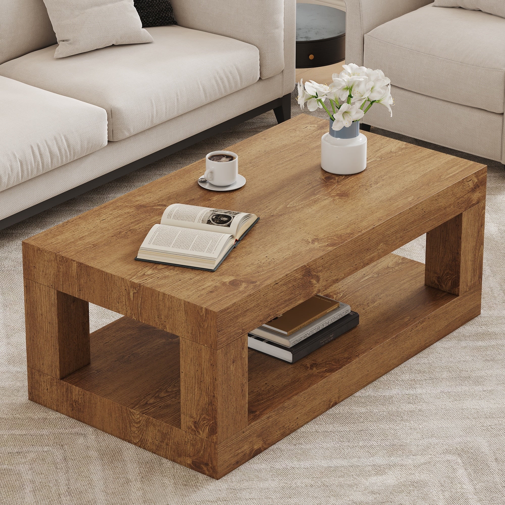 2 Tier Coffee Table Rectangular Center Table With Open Storage Shelf Sofa Table Side Table End Table