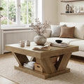 2 Tier Coffee Table With Large Storage Shelf For Living Room Home Office