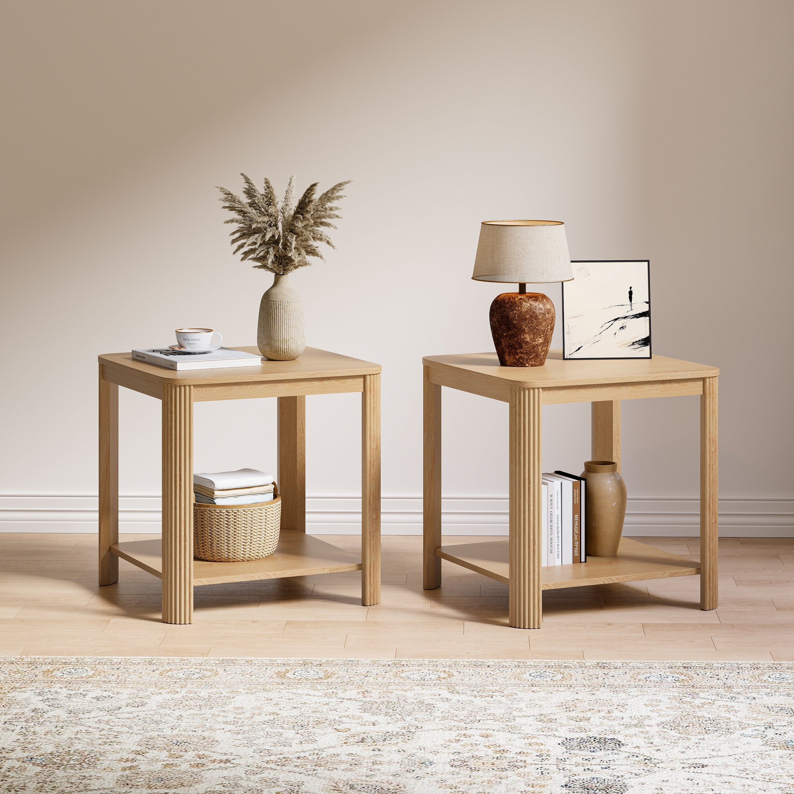 2 Tier Corner Table End Table Side Table With Storage Shelf Set Of 2 Sofa Table Rustic Coffee Table Tea Table