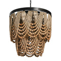 Metal Chandelier With Draped Wood Beads Distressed Cream