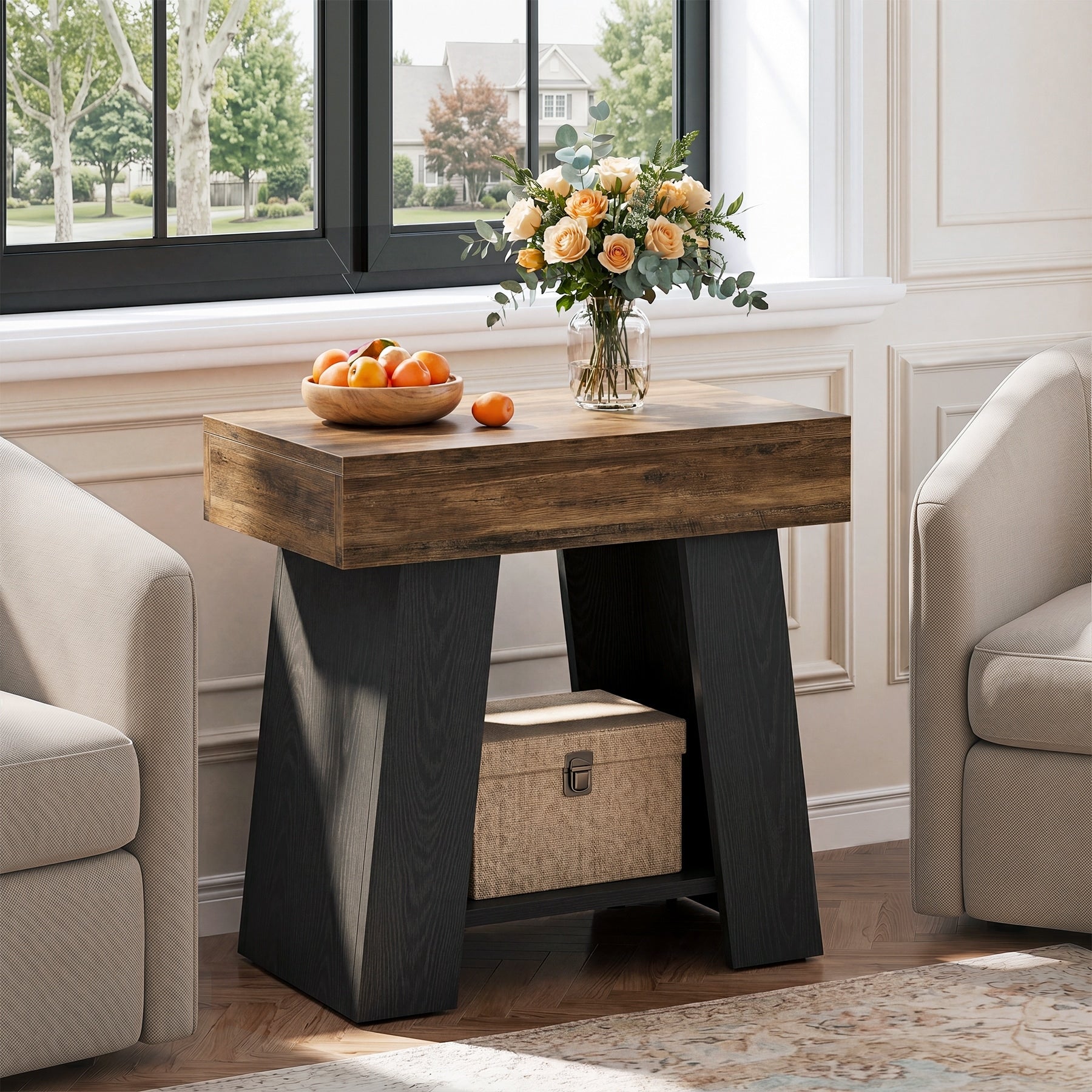 2 Tier Farmhouse End Table Couch Side Table With Storage Shelf