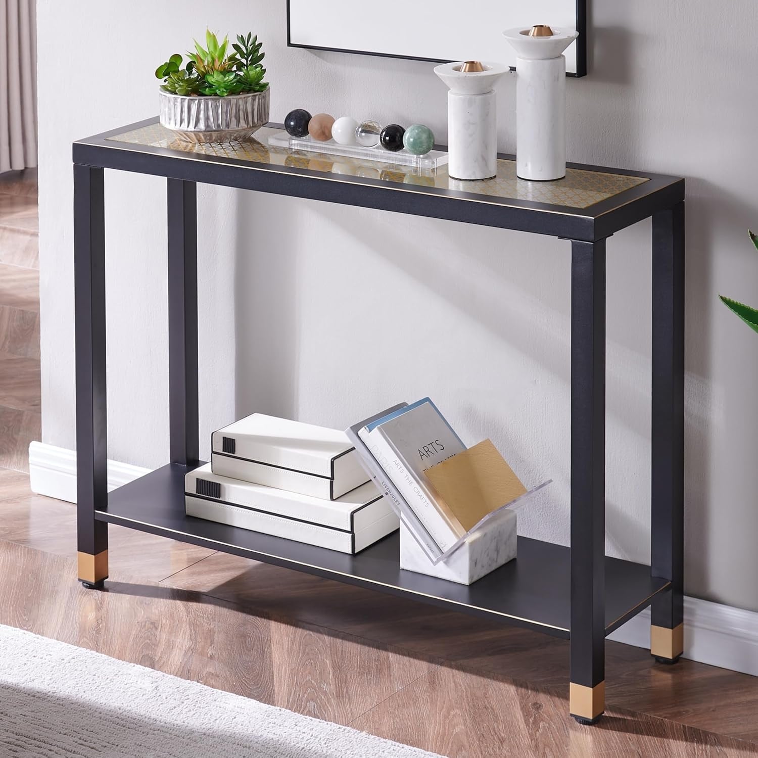 2 Tier Glass Entryway Console Entrance Table With Shelves