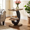 2 Tier Industrial Narrow End Table Wooden Side Table With Metal Arc Shaped Frame Storage Shelf For Living Room Bedroom