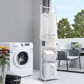 2 Tier Laundry Hamper Sorter With Hanging Bar Rolling Laundry Baskets With Wheels Removable Stackable Laundry Cart