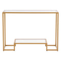 2 Tier Modern Rectangle Console Table With Tempered Glass Top Iron Legs Anti Tip Device