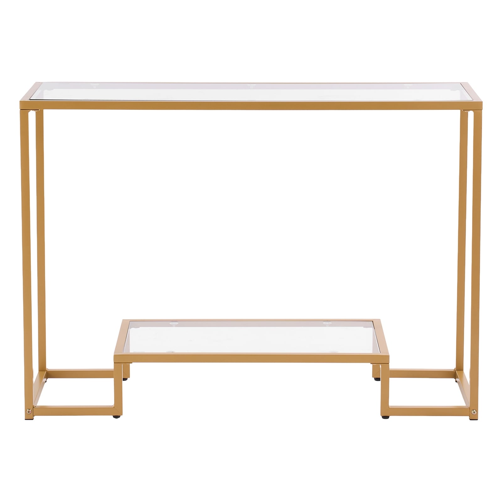 2 Tier Modern Rectangle Console Table With Tempered Glass Top Iron Legs Anti Tip Device
