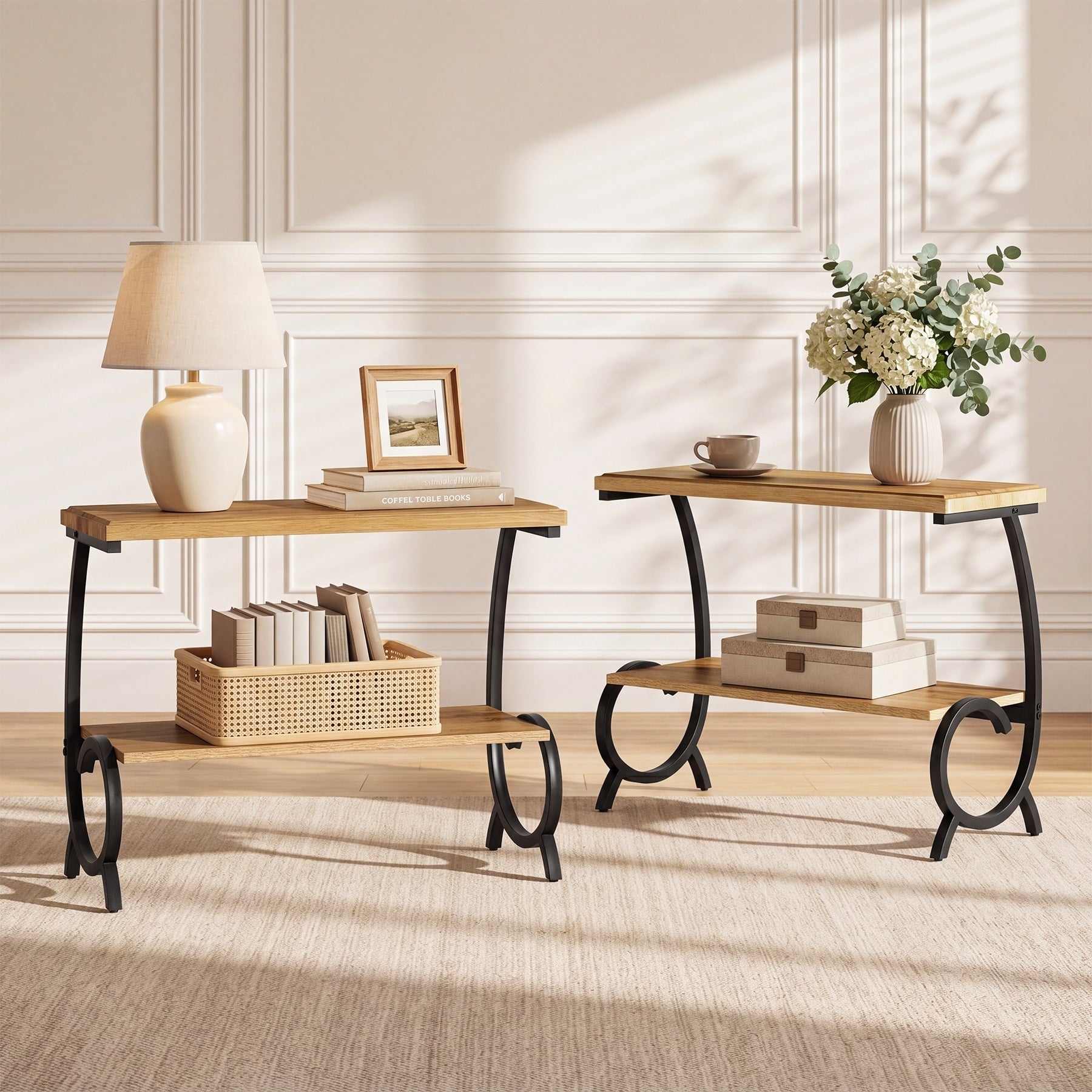 2 Tier Narrow Couch Side Table Set Of 2 End Table Farmhouse Side Table For Couch Bedside Nightstand For Living Room Bedroom