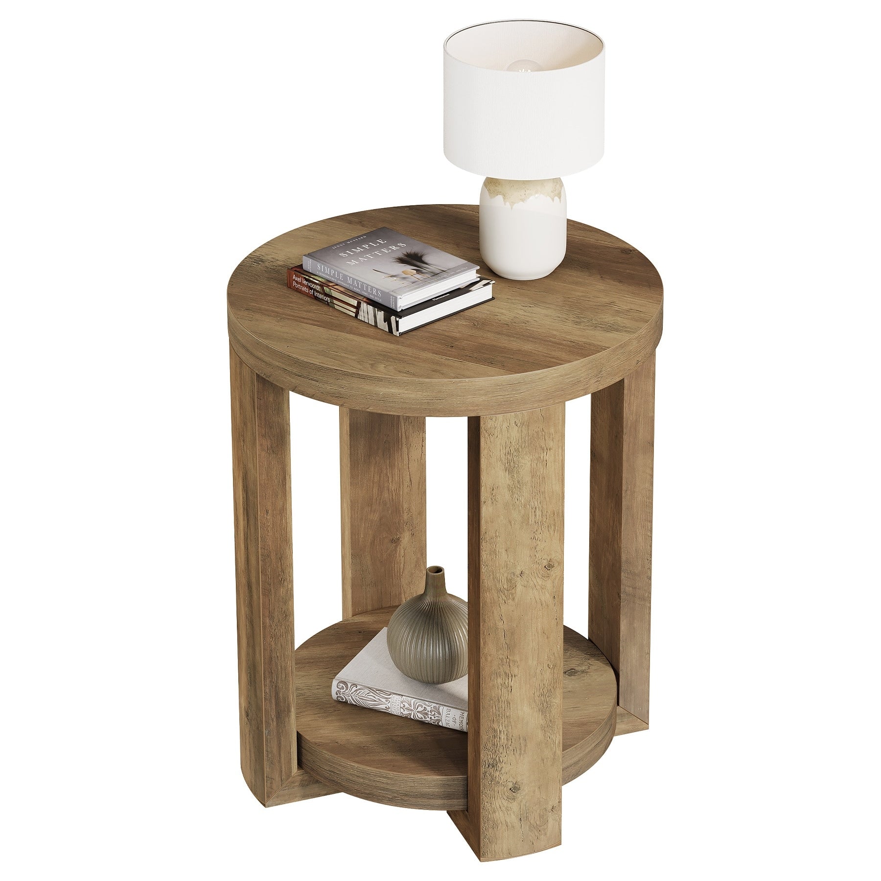 2 Tier Round End Table Side Accent Snack Table Living Room Bedroom Bedside Nightstand Furniture
