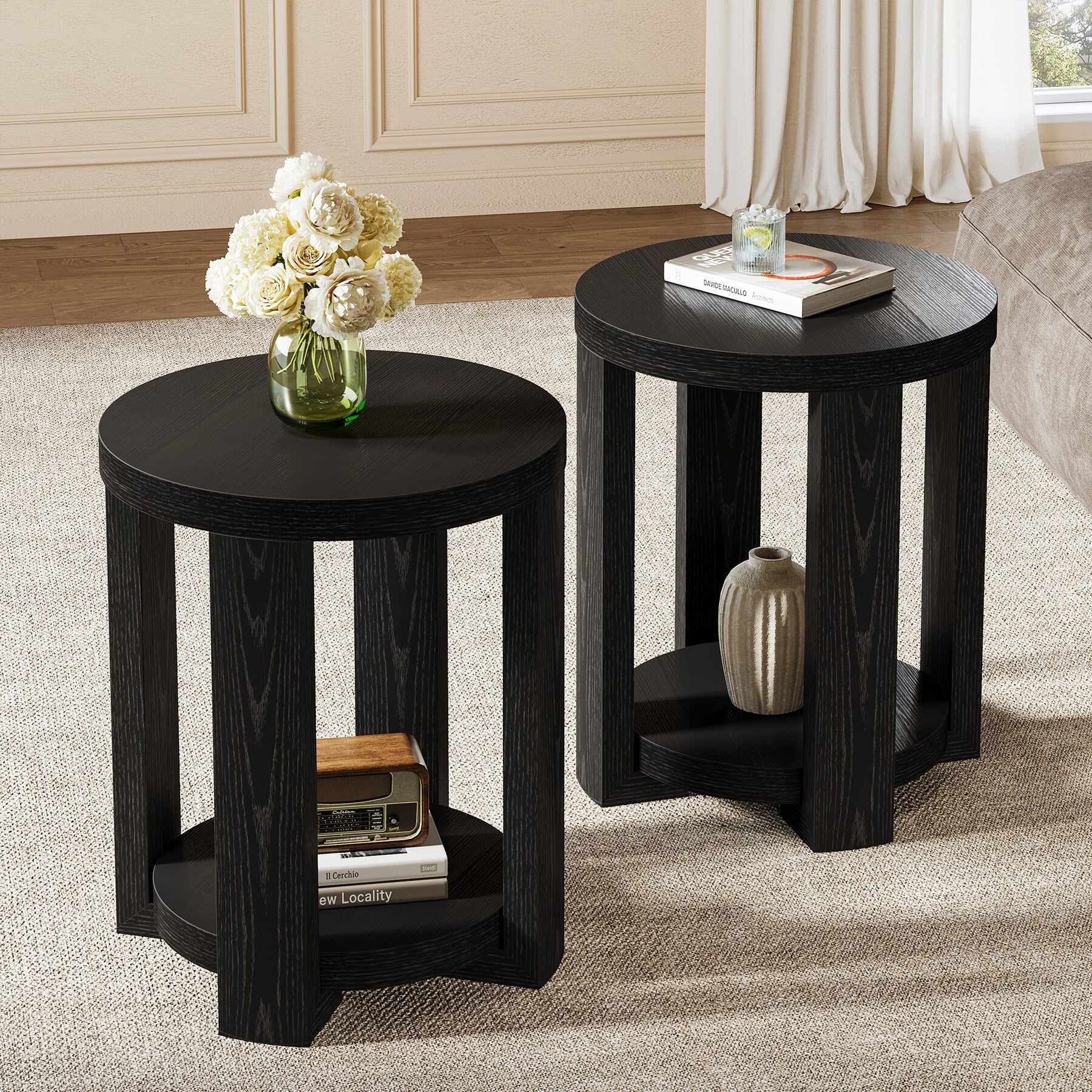 2 Tier Round End Table Side Table Small Bedside Accent Table For Living Room Bedroom Set Of 2