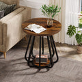 2 Tier Round Side Table With Metal Frame And Lower Shelf Bedside Nightstand For Small Spaces Living Room Bedroom