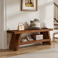 2 Tier Shoe Rack Bench For Entryway Bedroom Living Room Solid Wood Bench Indoor With Storage Shelves