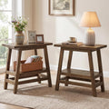 2 Tier Solid Wood End Table With Stable A Frame For Small Spaces Living Room Bedroom