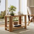 2 Tier Solid Wood End Table Farmhouse Side Table With Storage Shelf Rectangle Bedside Nightstand
