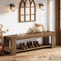 2 Tier Solid Wood Entryway Bench 55.12 Inch Wood Shoe Bench