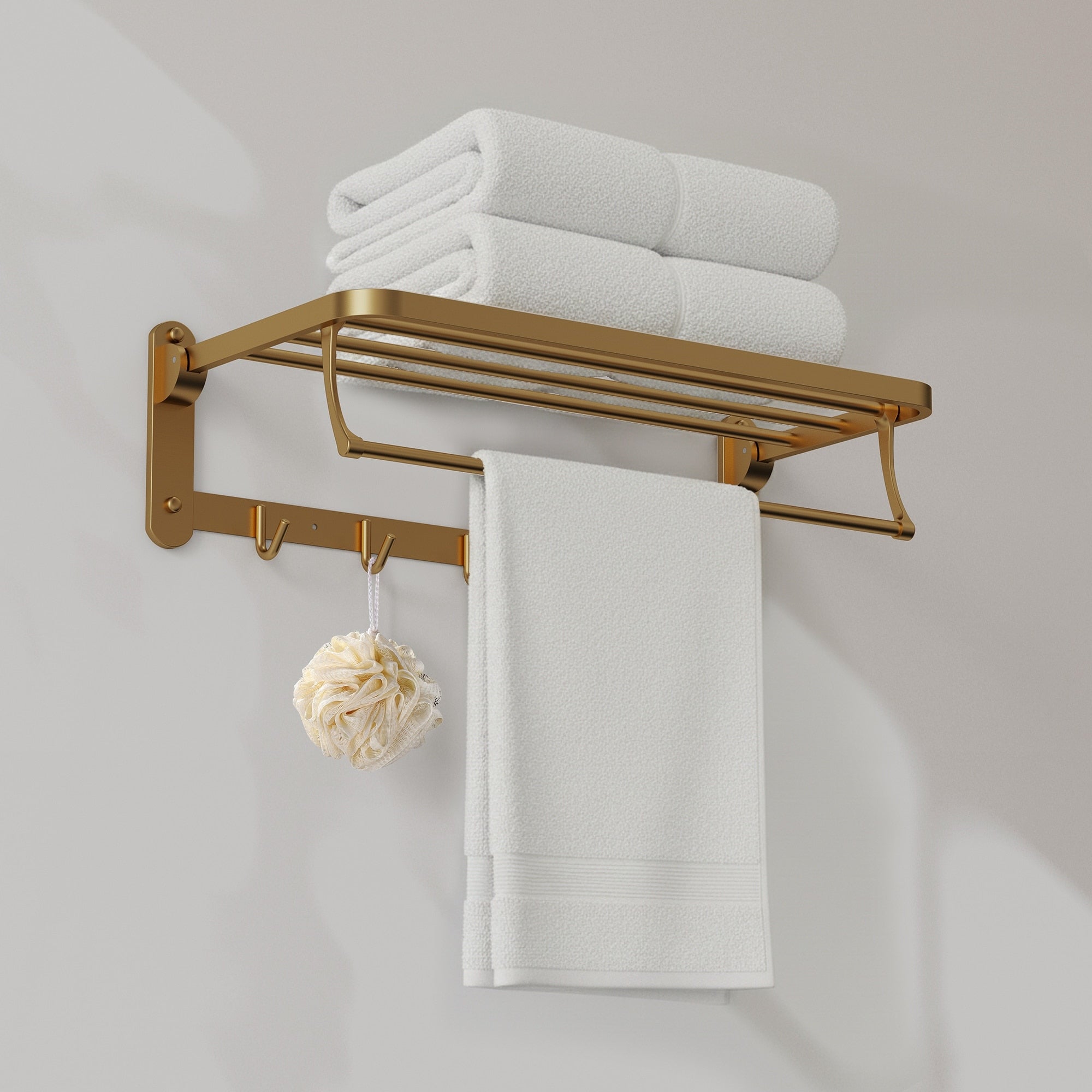 2 Tier Stainless Steel Bath Towel Rack With 5 Hooks