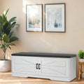 2 Tier Storage Bench Shoe Bench With Padded Seat Entryway Bench With 2 Barn Doors 2 Adjustable Shelves