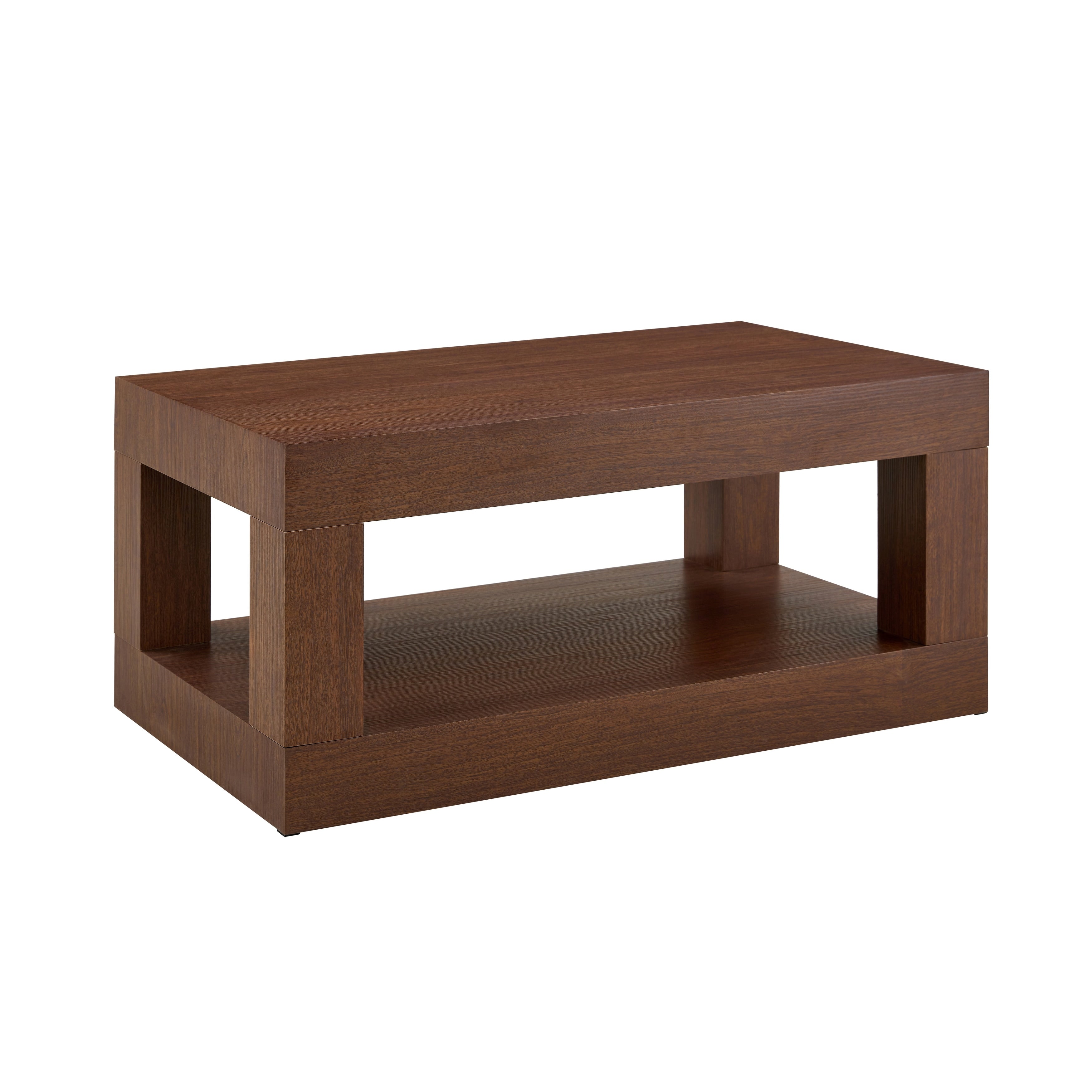 2 Tier Walnut Coffee Table Rectangular Center Table With Open Storage Shelf Sofa Table Side Table End Table