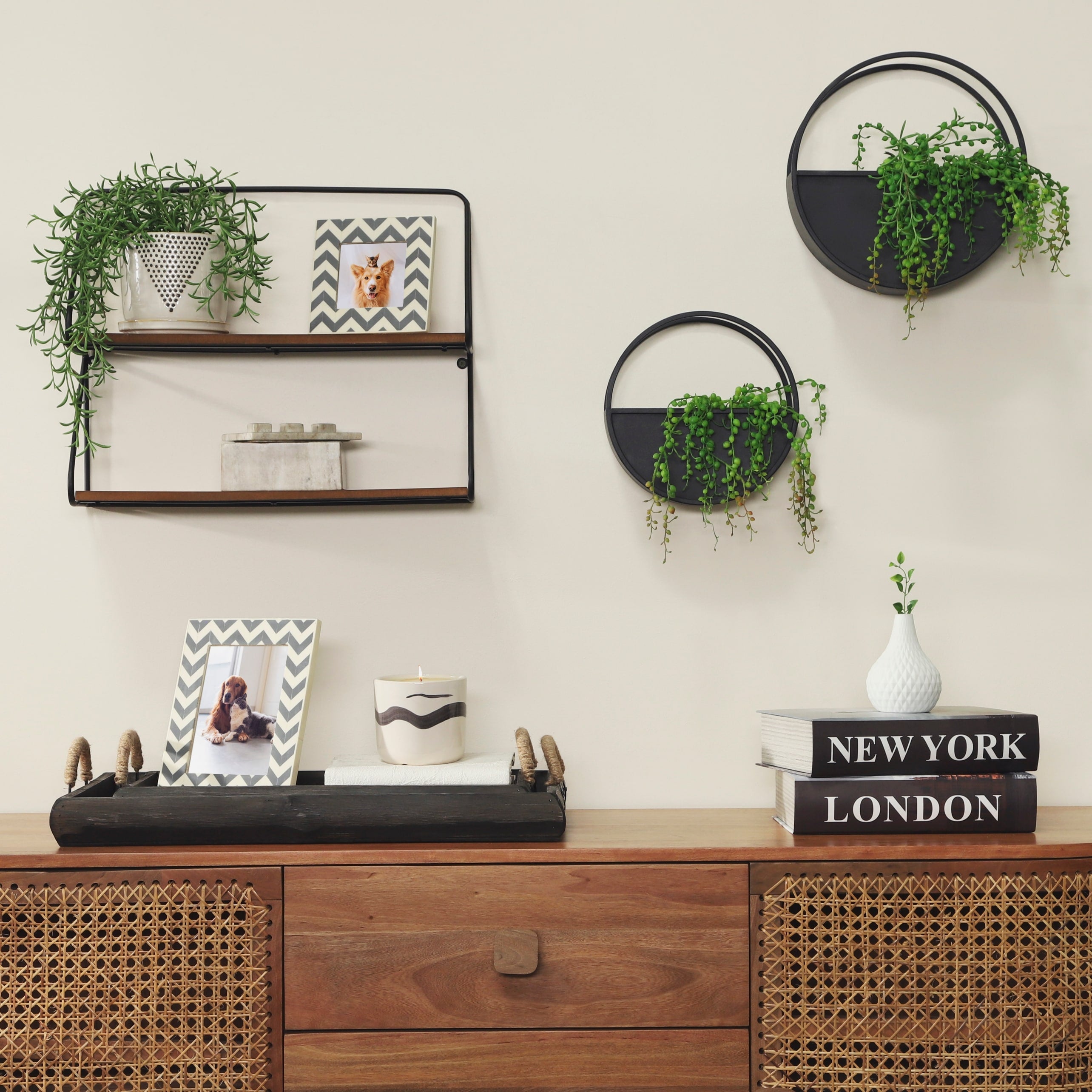 Metal Wood 20 2 Tier Wall Shelf Gold