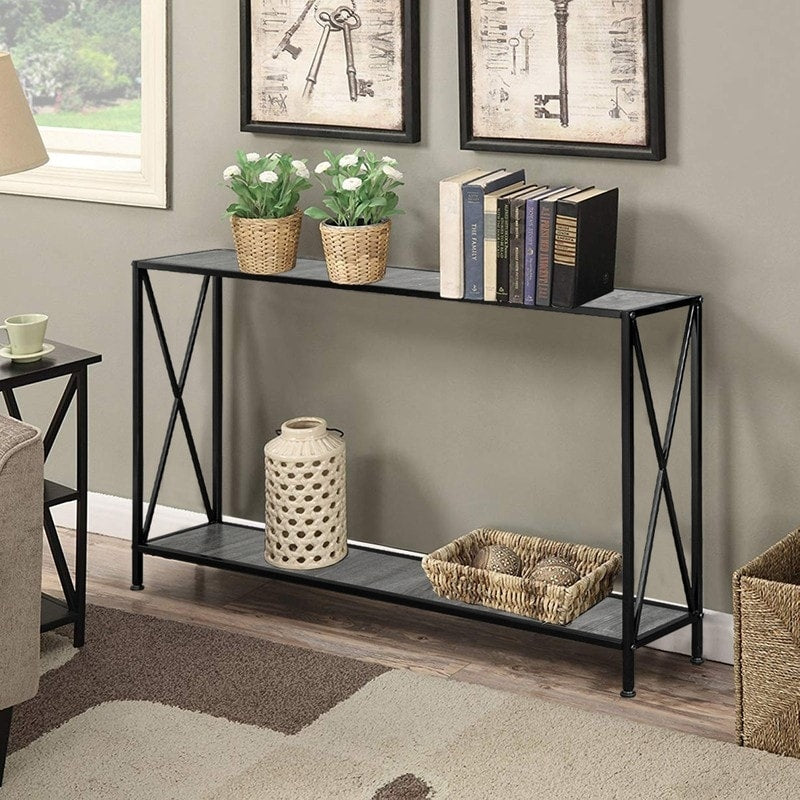 Porch Den Spreadborough Black Grey 1 Shelf X Design Console Table