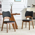 2 Walnut Colored Solid Wood Dining Chairs With Pu Soft Packaging On The Backrest And Seat Cushion Hollowed Out Design Backrest