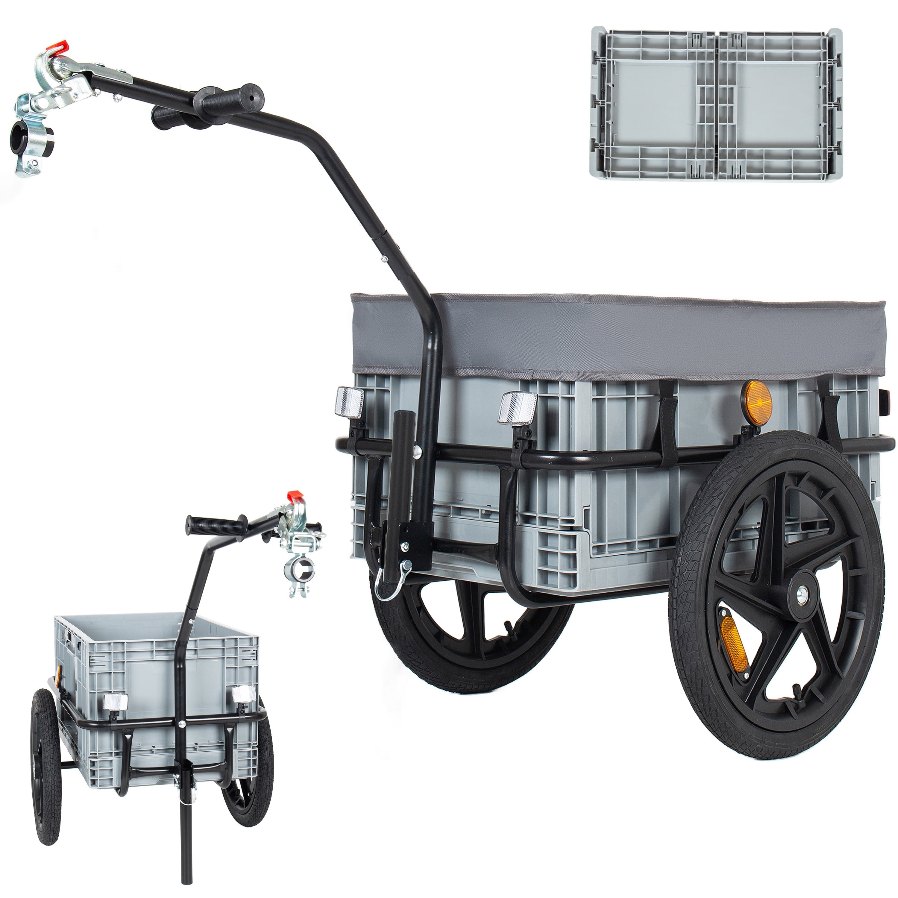 2 In 1 Bike Cargo Trailer With Foldable Storage Box Bicycle Trailer Quick Release 16 Wheels 70L Large Capacity