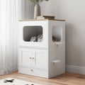 2 In 1 Cat House Furniture With Storage Feeding Drawer Wooden Indoor Cat Condo Cabinet Enclosed Cat Bed