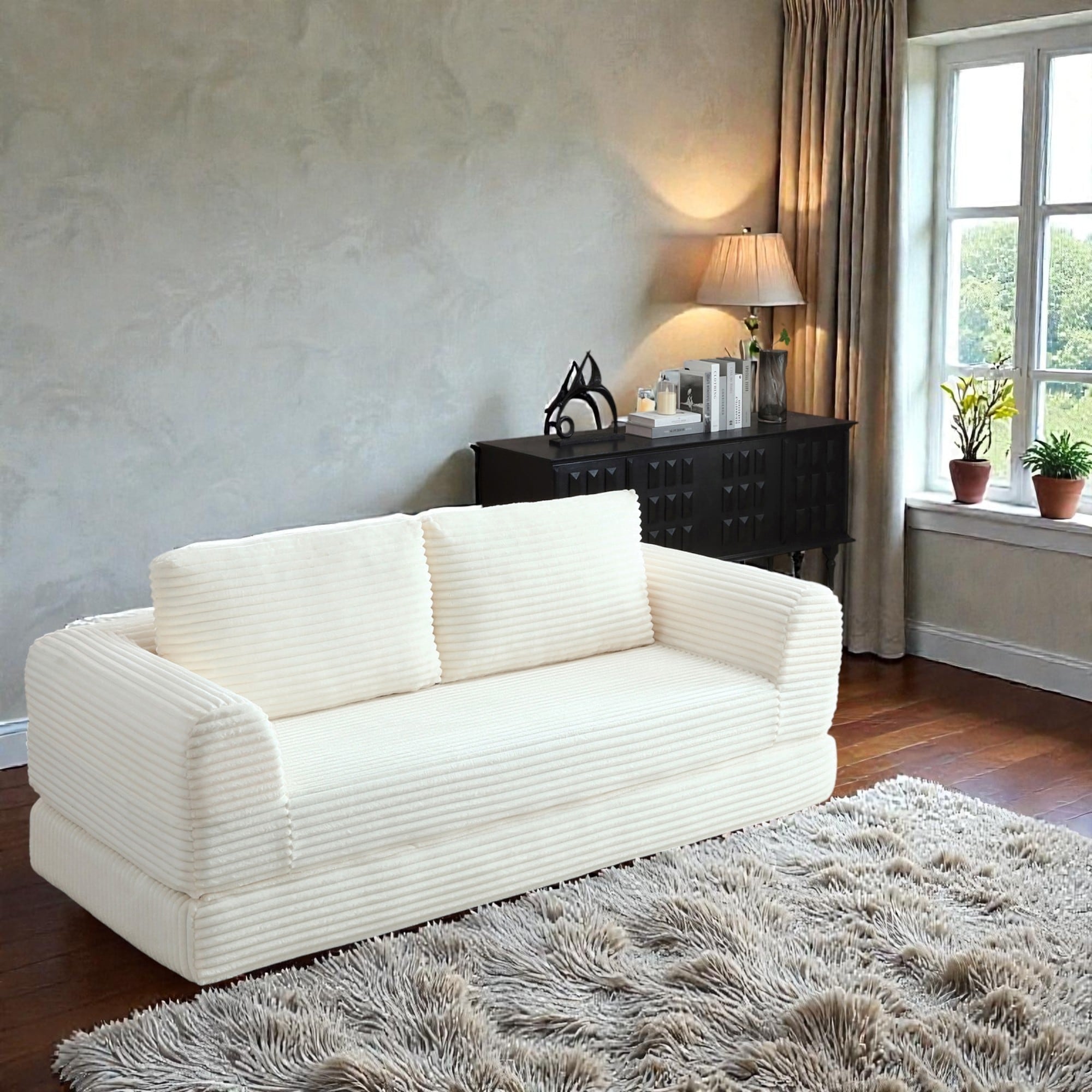 2 In 1 Folding Sofa Bed Corduroy Convertible Sleeper Couch With Pillows Boneless Futon Floor Sofa
