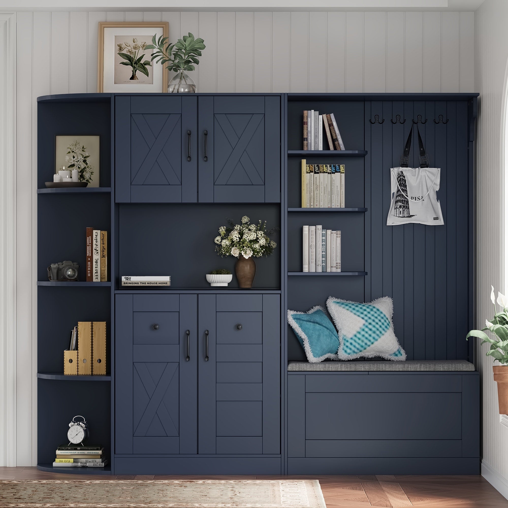 2 In 1 Hall Tree And Storage Cabinet For Living Room And Hallway