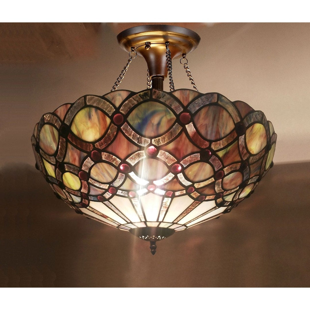 Chloe 2 Light Dark Bronze Stone Glass Semi Flush Mount
