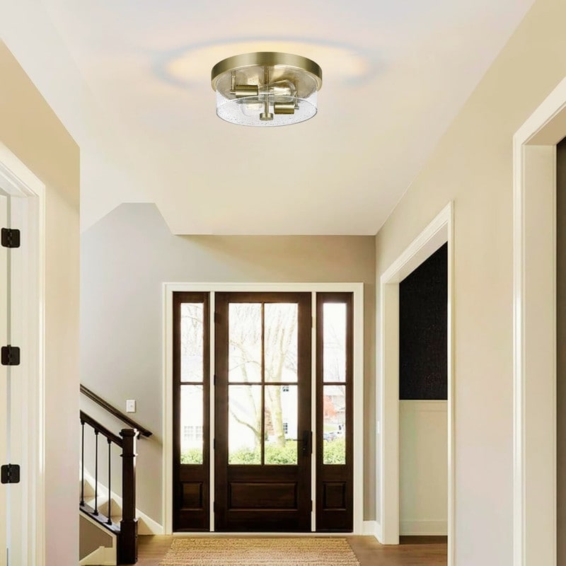 2 Light Flush Mount Light Glass Metal Light Fixture Brass Bedroom Lamps N A