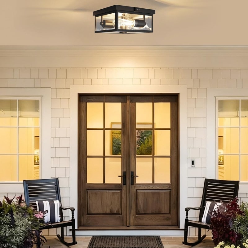 2 Light Porch Light Glass Metal Light Fixture Black Ceiling Light N A