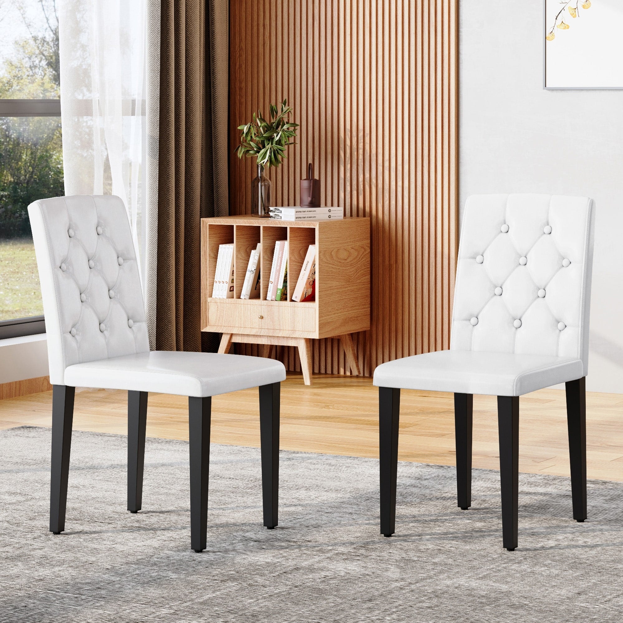 2 Pack Pu Dining Chairs Ergonomic Buckle Backrest 35 Inches High Metal Legs Combines Comfort And Texture