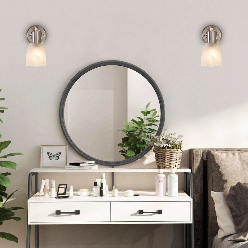 2 Pack Farmhouse Wall Mount Light Frosted Glass Metal Living Room Light Brushed Nickel All Sconces N A