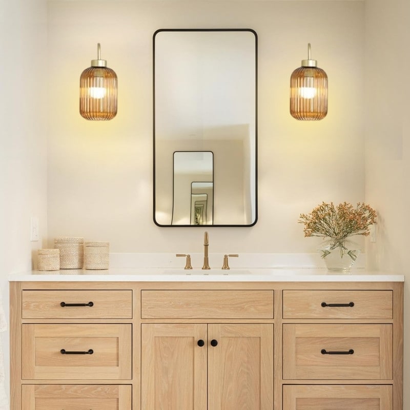 2 Pack Rechargeable Bulb Lights Glass Iron Wall Sconces Amber Light Fixture N A