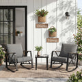 2 Person Outdoor Rocking Chair Set With Table And Cushions