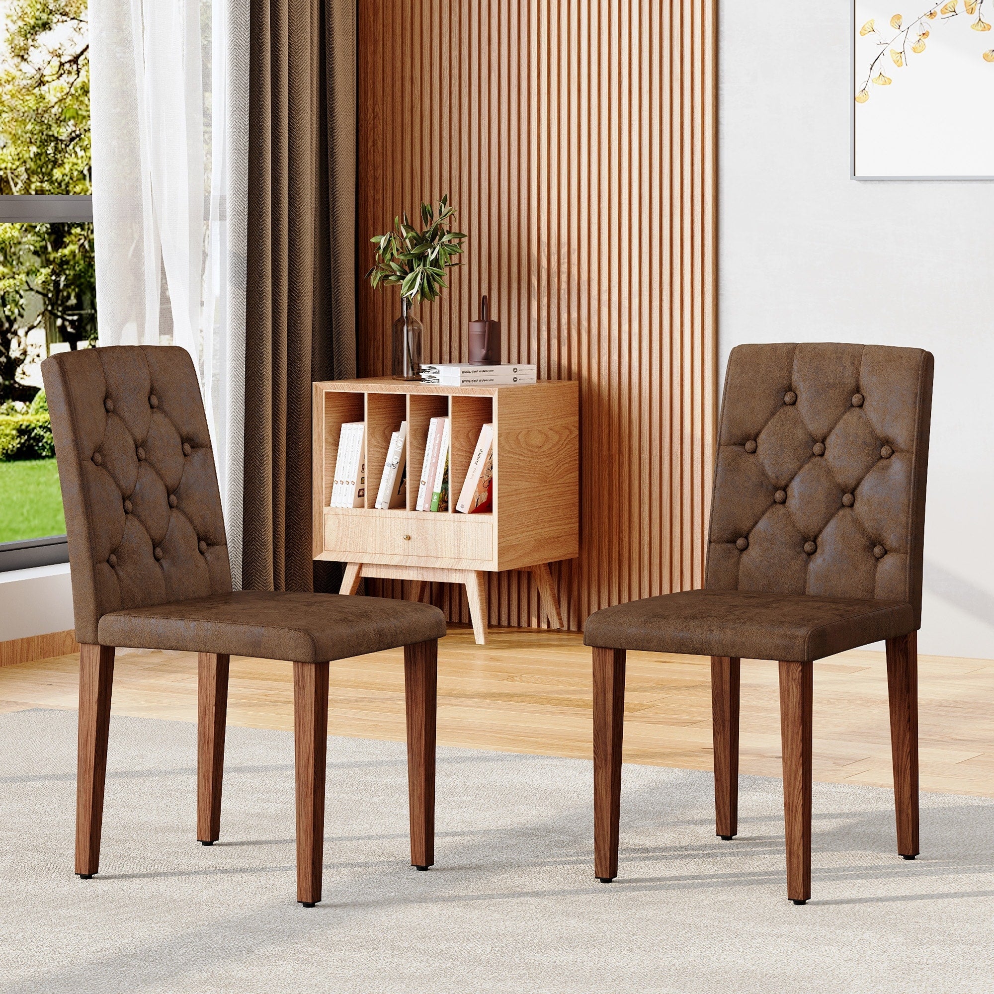 2 Piece Technology Cloth Dining Chair Ergonomically Designed With A Buckle Backrest 35 Inches High Metal Legs