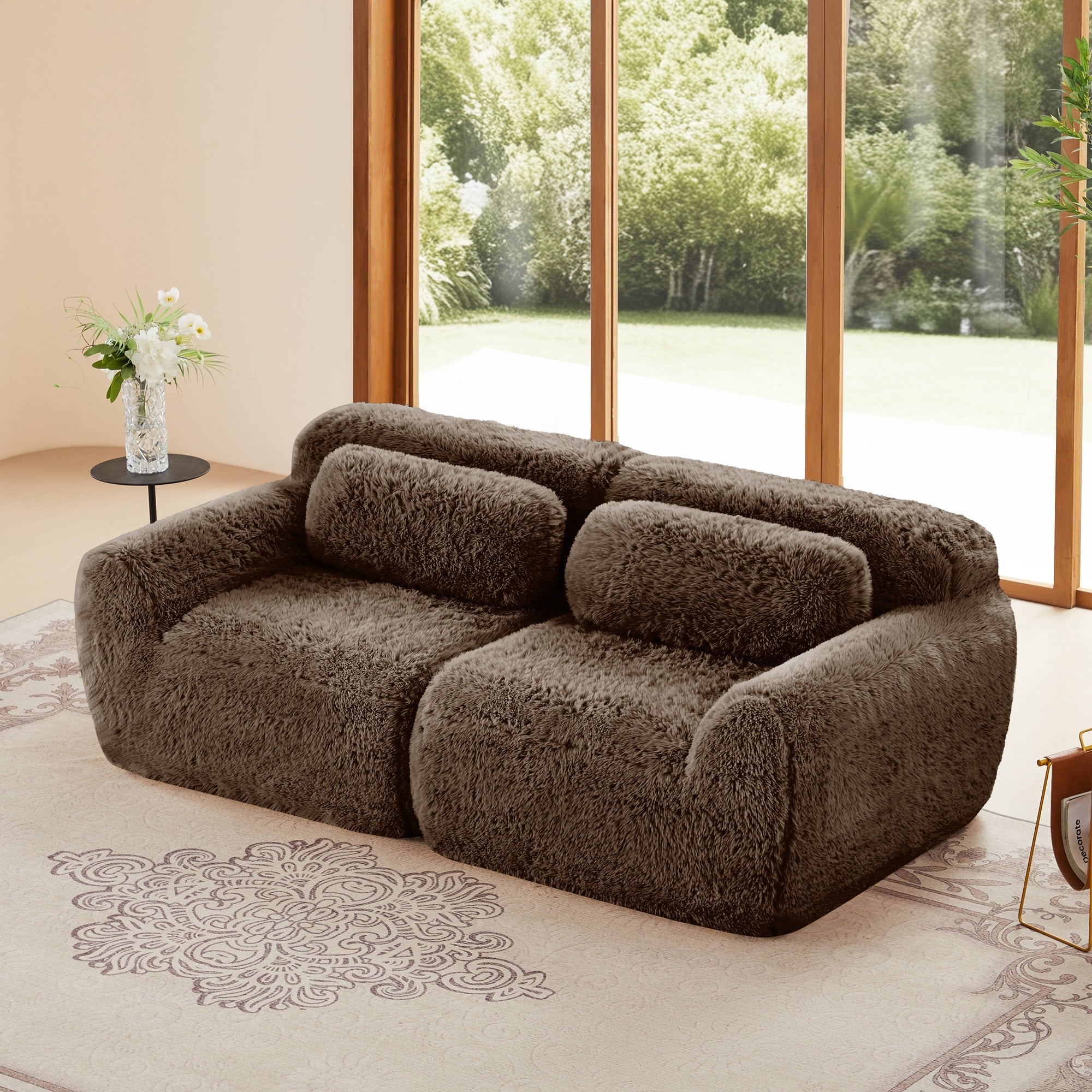 2 Seater Modular Sectional Sofa Couches Soft Fluffy Plush Fabric Bottom Anti Slip Design