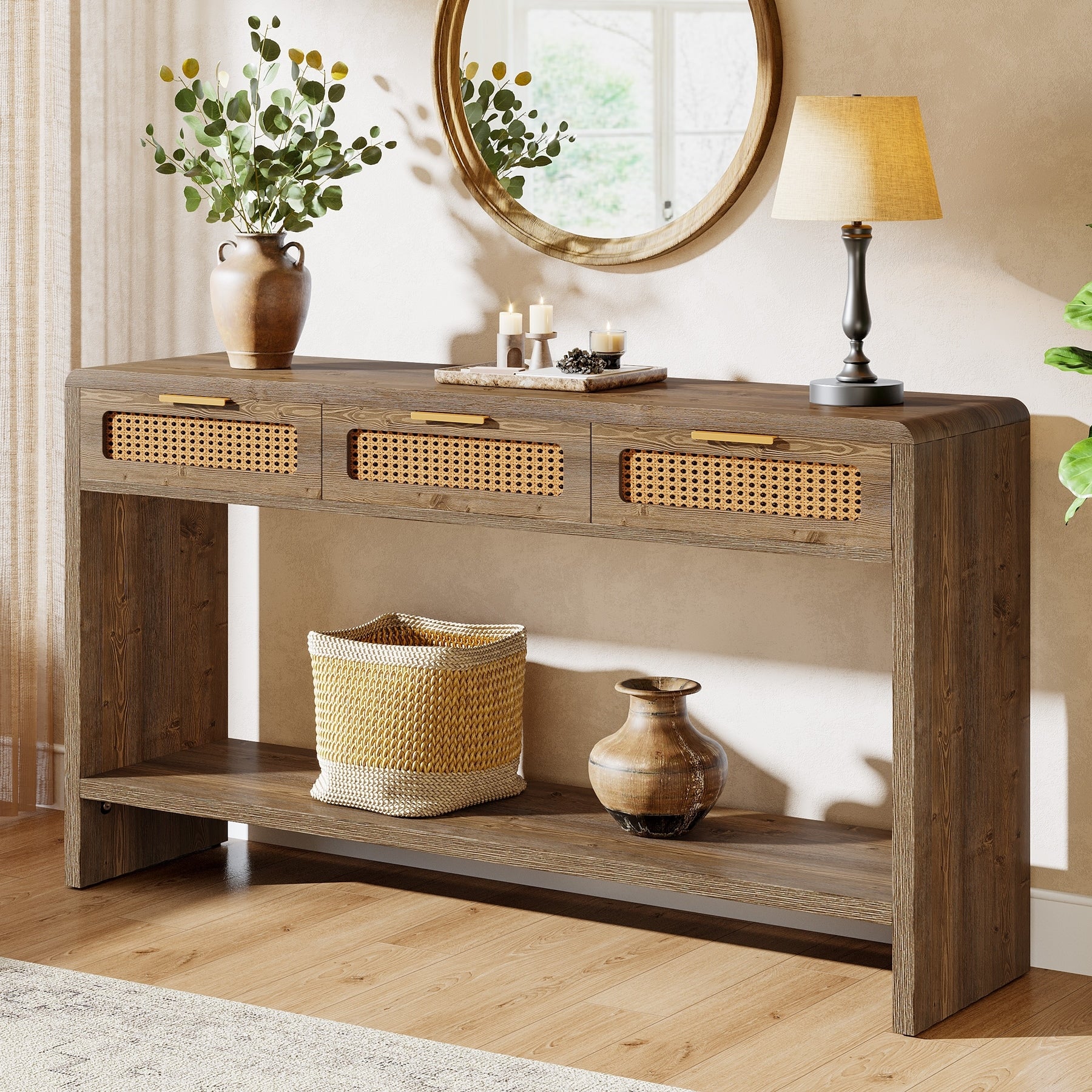 2 Tier Entryway Table With Drawers Console Sofa Table For Living Room 13.78 D X 55.12 W X 32.68 H