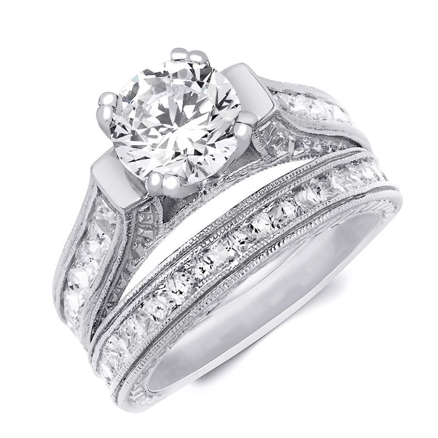 2.0 Ct Bridal Engagement Ring Set Round Cut 6X6Mm Sterling Silver