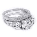 2.25 Ct Brilliant Round Cut 3 Stone Wedding Band Ring Set Silver