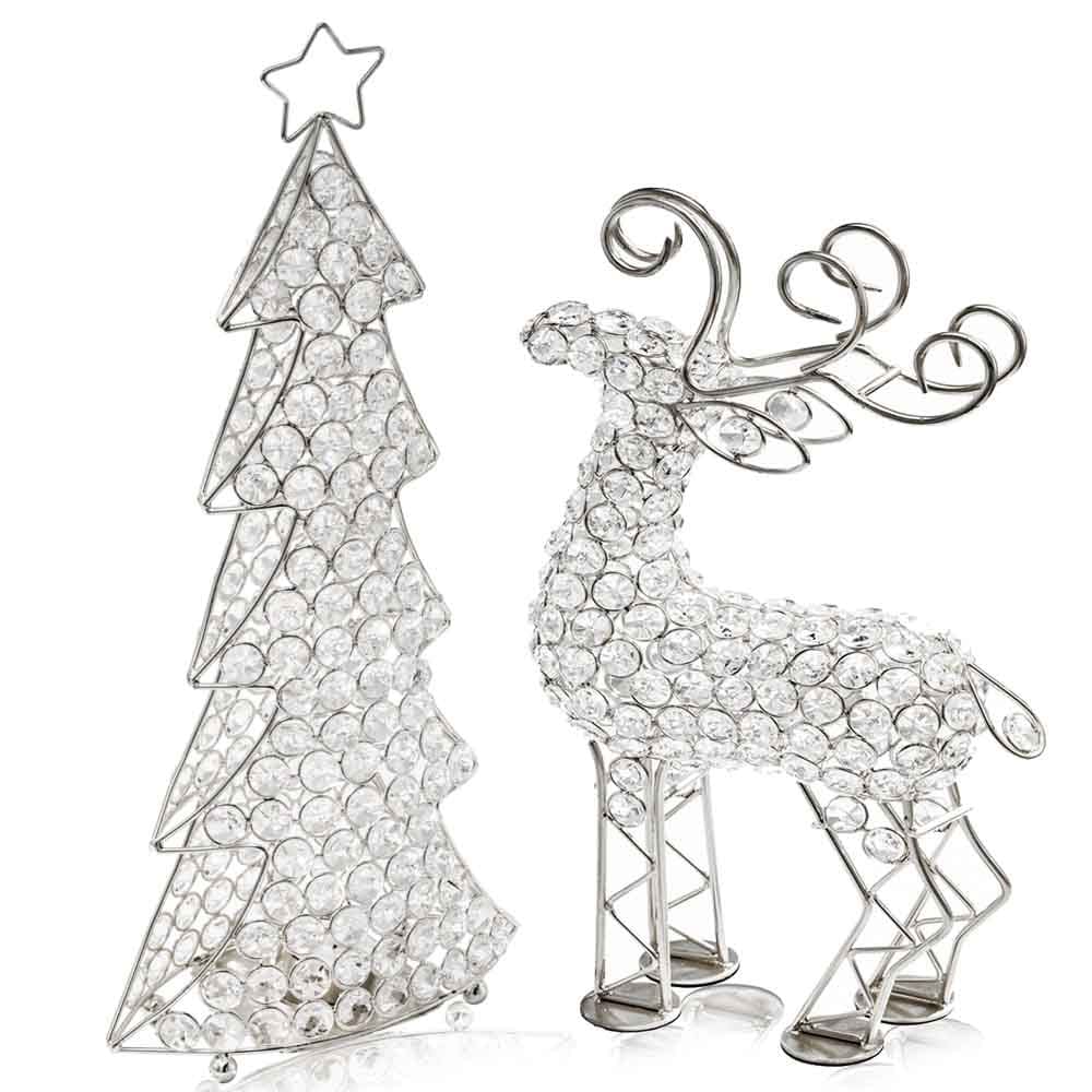 2.5 X 8 X 14 Silver Crystal Reindeer