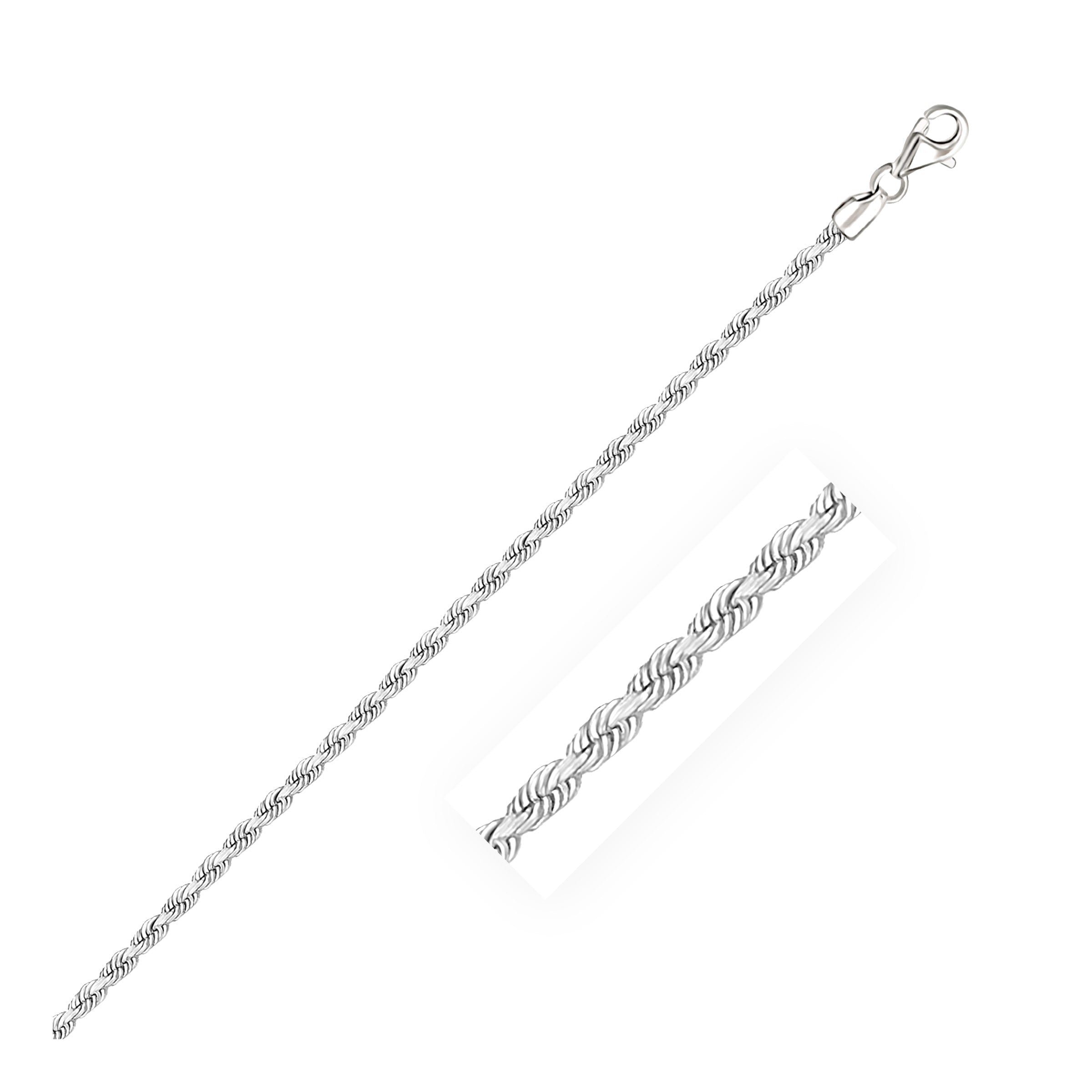 2.5Mm 14K White Gold Solid Diamond Cut Rope Bracelet