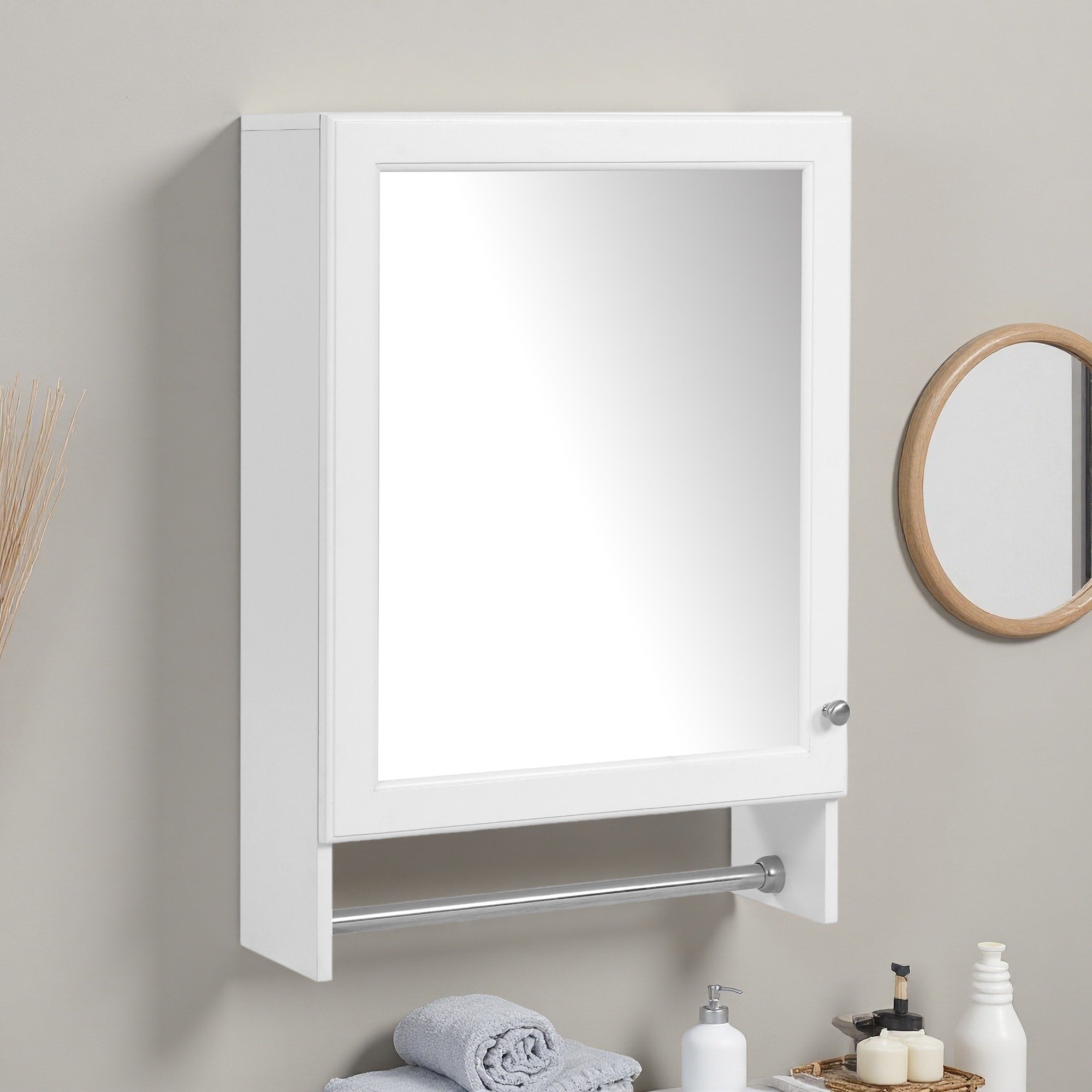 20 Inch 3 In 1 Wall Mounted Bathroom Mirror Cabinet With Adjustable Shelf Soft Close Door With Towel Bar And Storage