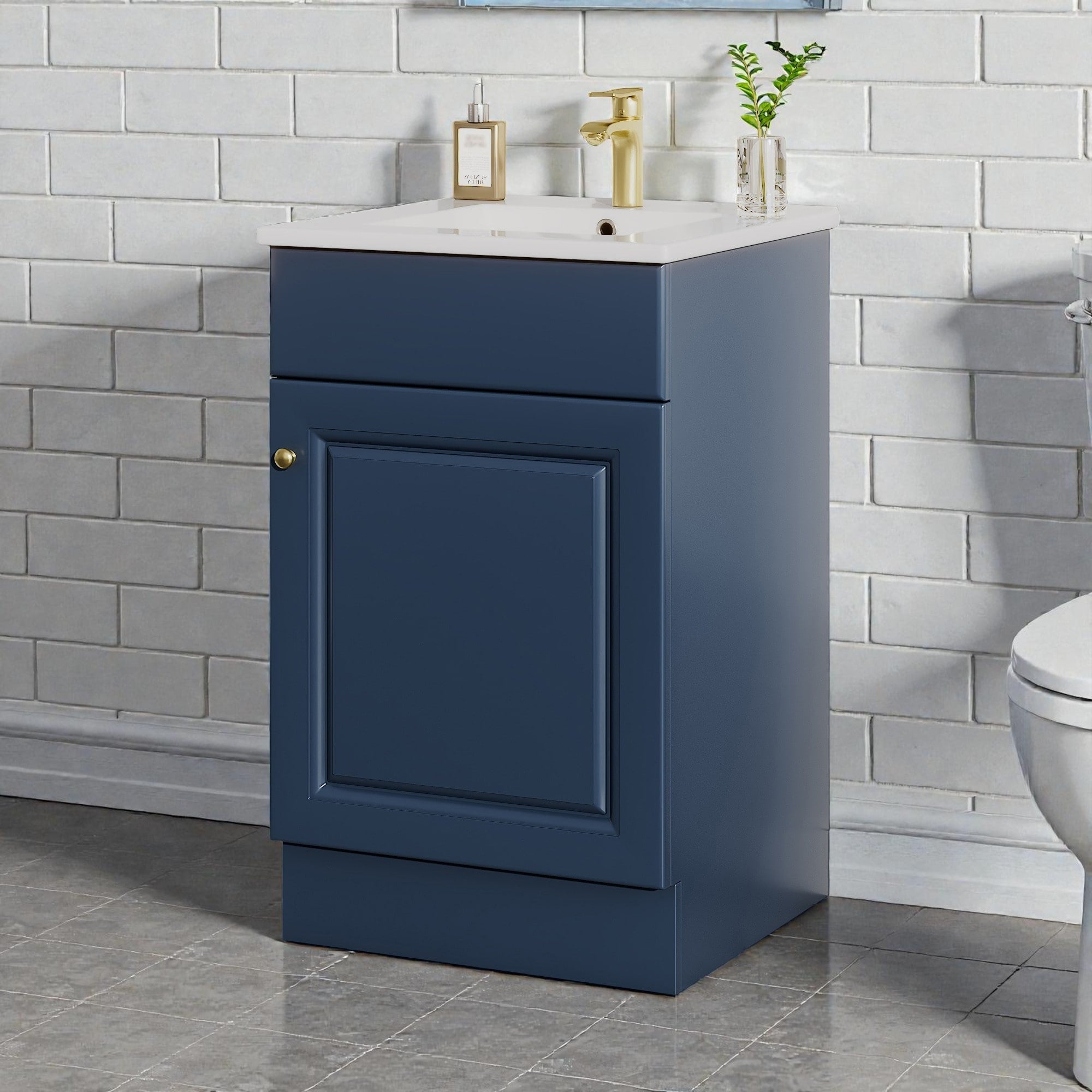 20 Inch Bathroom Vanity With Ceramic Sink Freestanding Cabinet With Door Shelf And Adjustable Interior Shelf