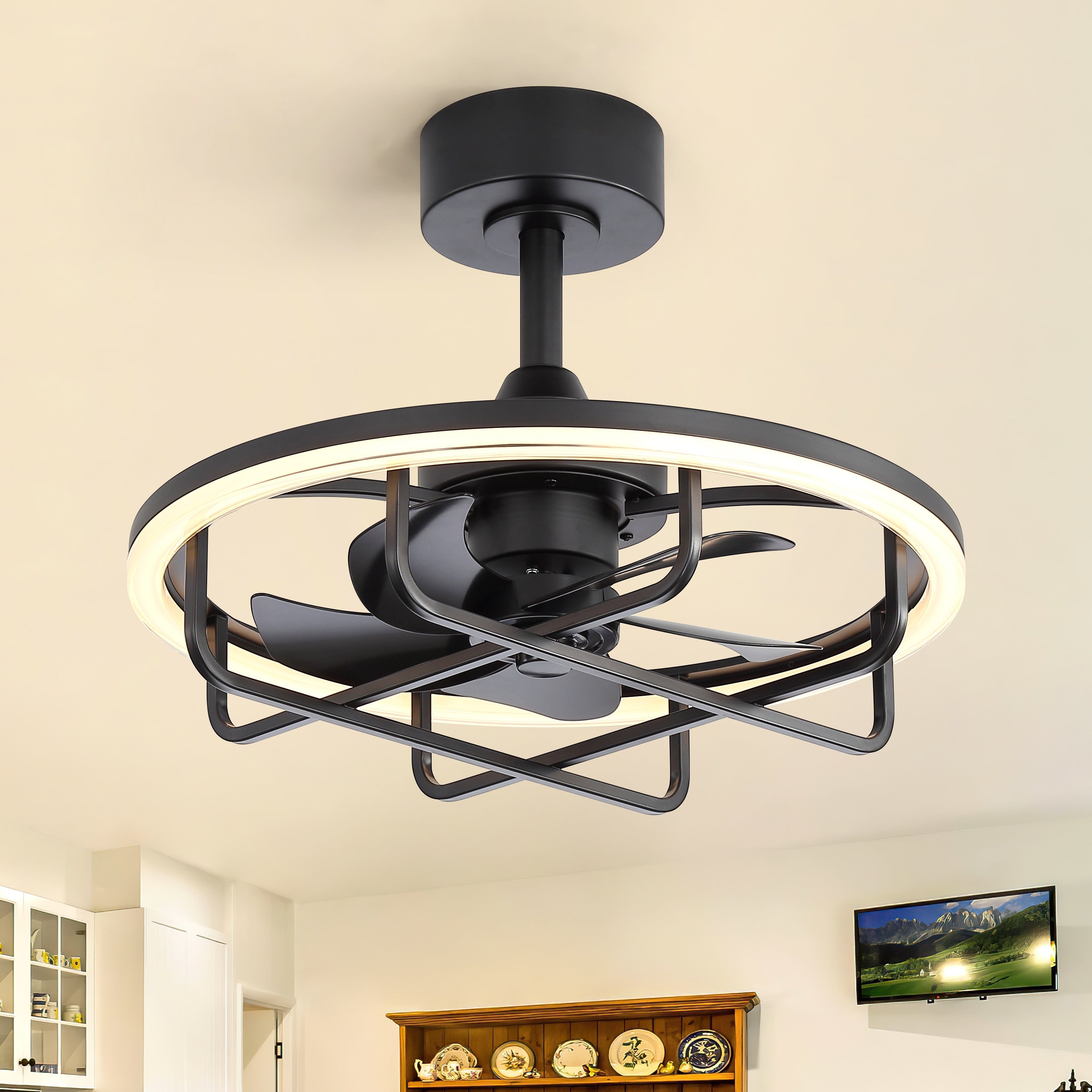 Airsurfer 20 Inch Caged Led Ceiling Fan With Light Dc Motor Dimmable 3Cct 6 Speed Reversible Remote Quiet Acrylic Shade