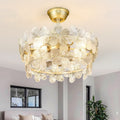 20 Inch Gold Flush Mount Ceiling Fan With Lights 4Xe26 Excl. Bulb Crystal Glass Fandelier Reversible