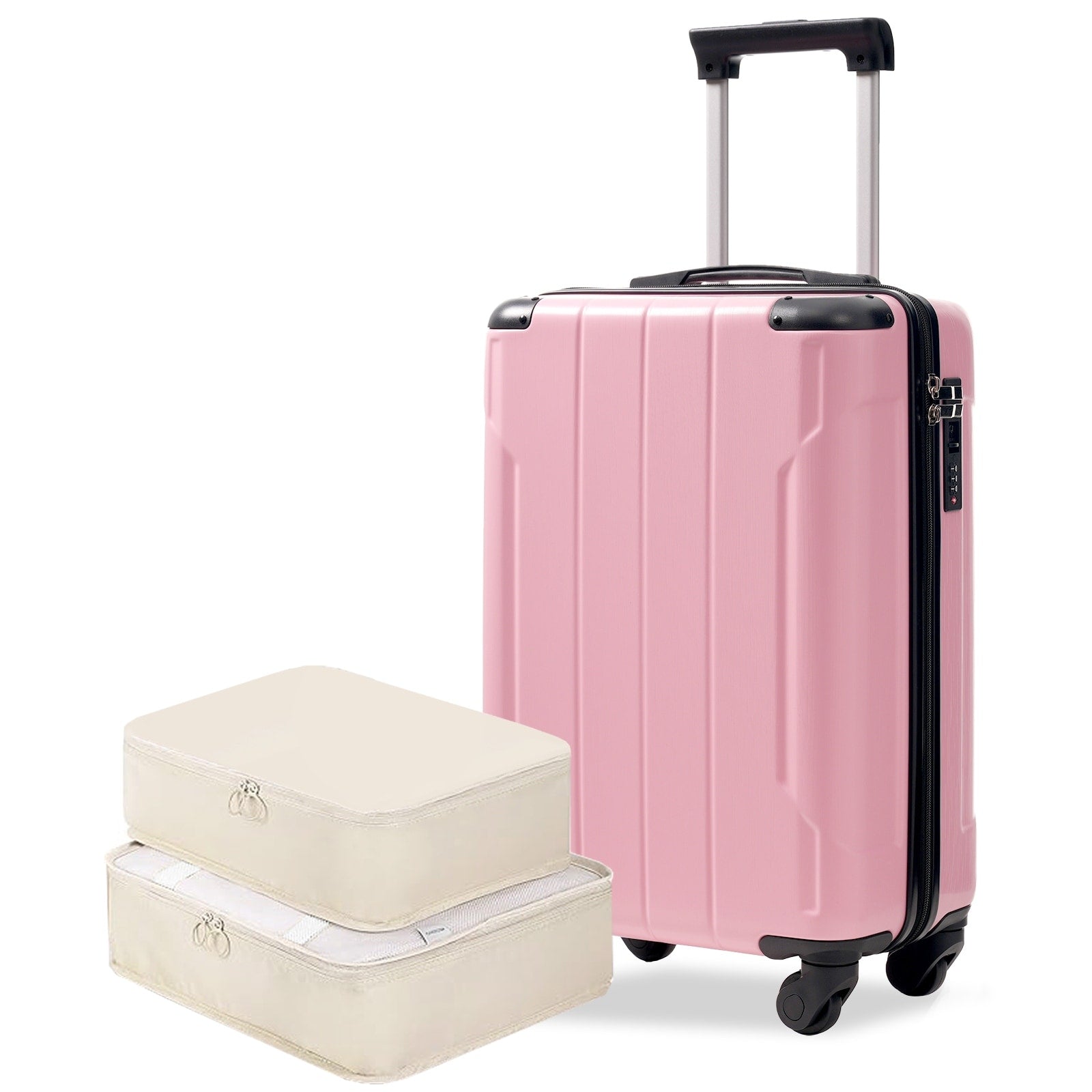 20 Inch Hardshell Carry On Luggage Lightweight Durable Abs Suitcase With Spinner Wheels Built In Tsa Lock 2 Packing Cubes